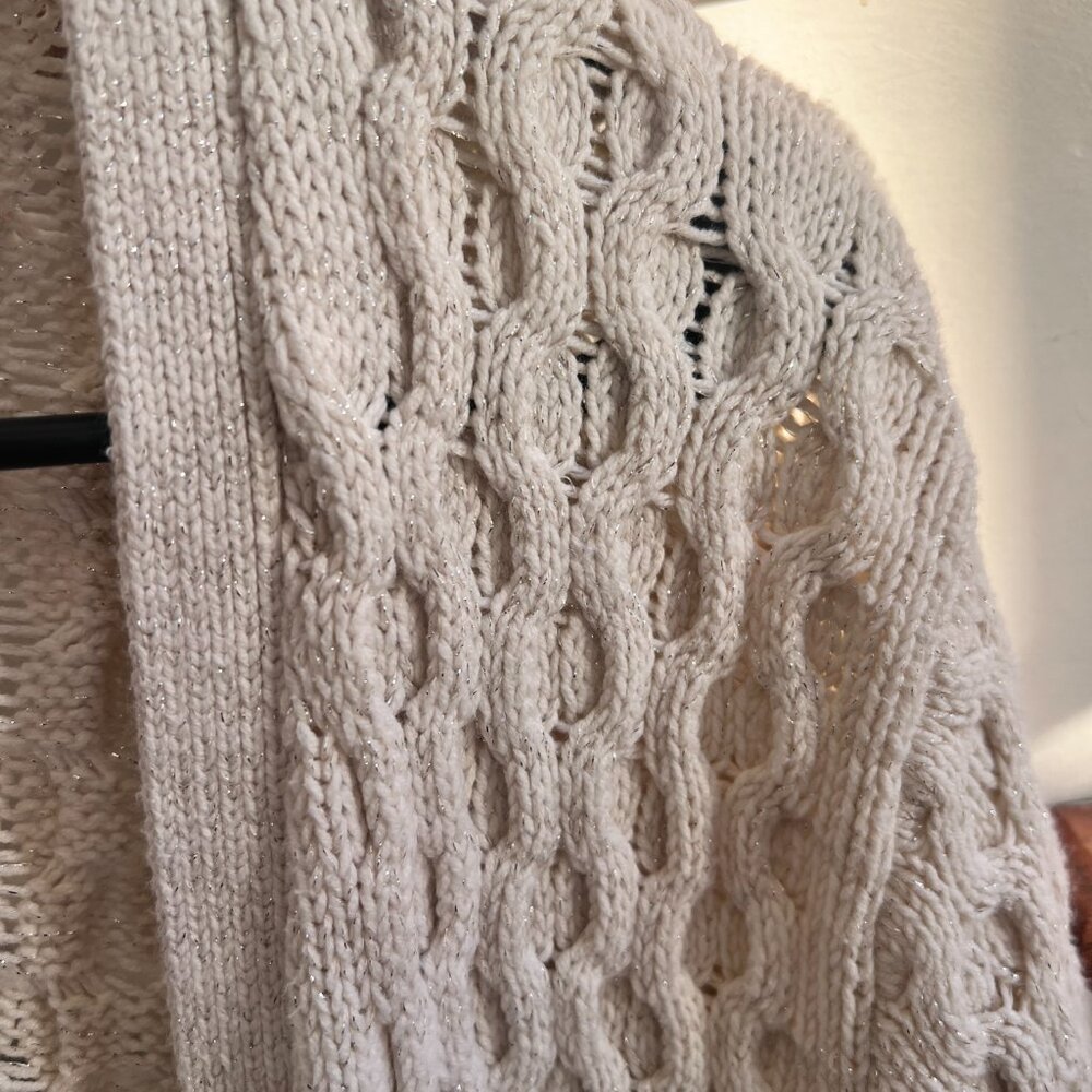 Lands’ End Cream Cable Knit Cardigan w/ Metallic Threads | Size 1X - Picture 4 of 8